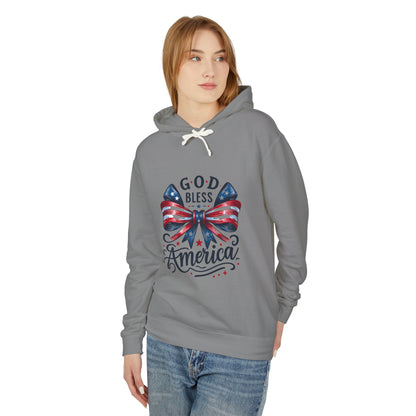 God Bless America Patriotic Hoodie – American Flag Bow Fourth of July Sweatshirt