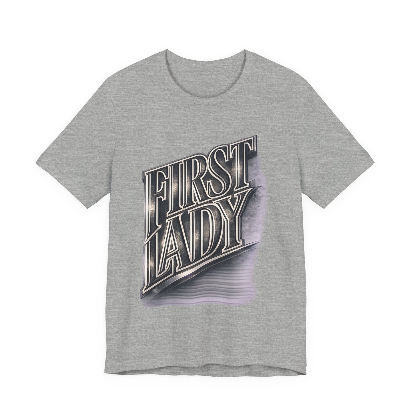 First Lady Graphic Tee — Retro Metallic Script Short Sleeve Shirt