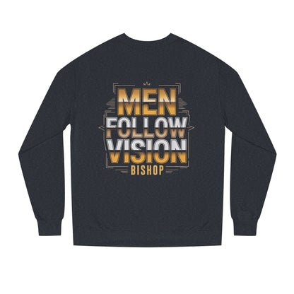 Men Follow Vision Bishop Crewneck Sweatshirt — Inspirational Faith Graphic