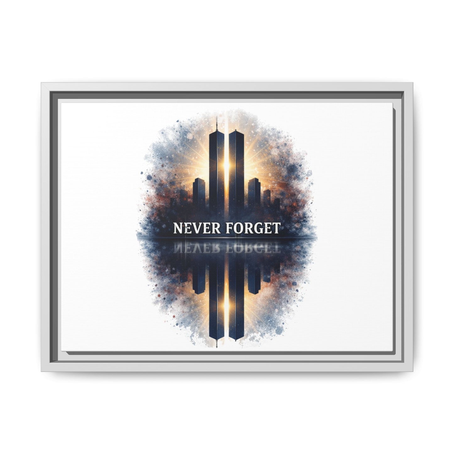 Never Forget Twin Towers Framed Canvas Print