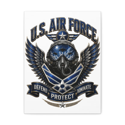 U.S. Air Force Canvas Wall Art – "Defend Protect Dominate" Military Aviation Stretched Canvas