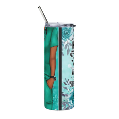 20oz Stainless Steel Tumbler — "Not All Heroes Wear Capes, Some Wear Stethoscopes" (Nurse/Doctor Medical Gift, Teal Floral)