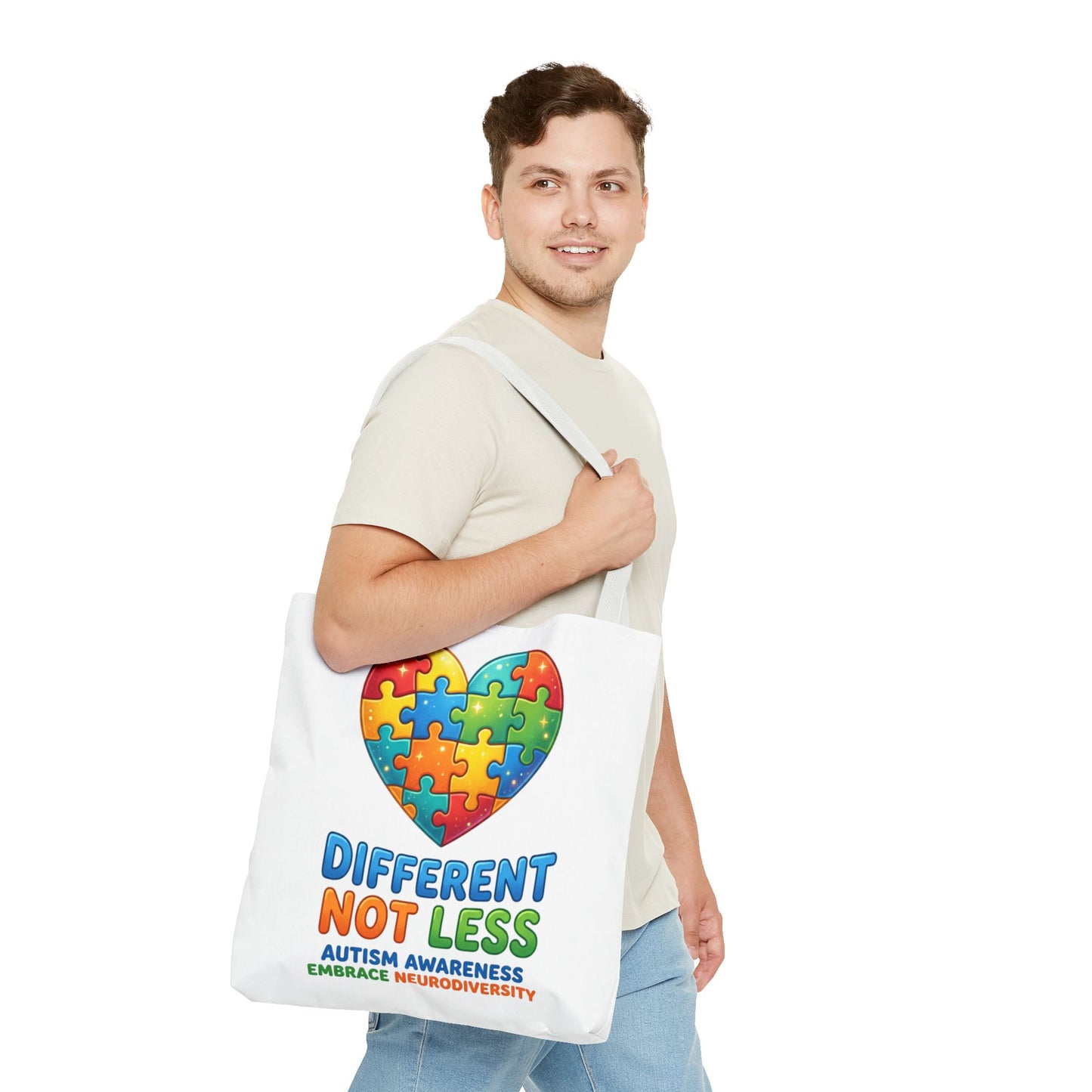 Autism Awareness Tote — "Different Not Less" Puzzle Heart