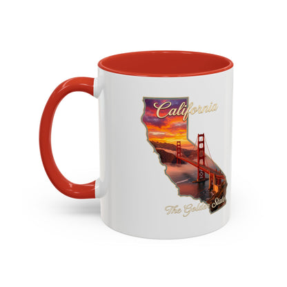 California State Shape Accent Mug – Golden Gate Sunset Coffee Cup (11/15oz)