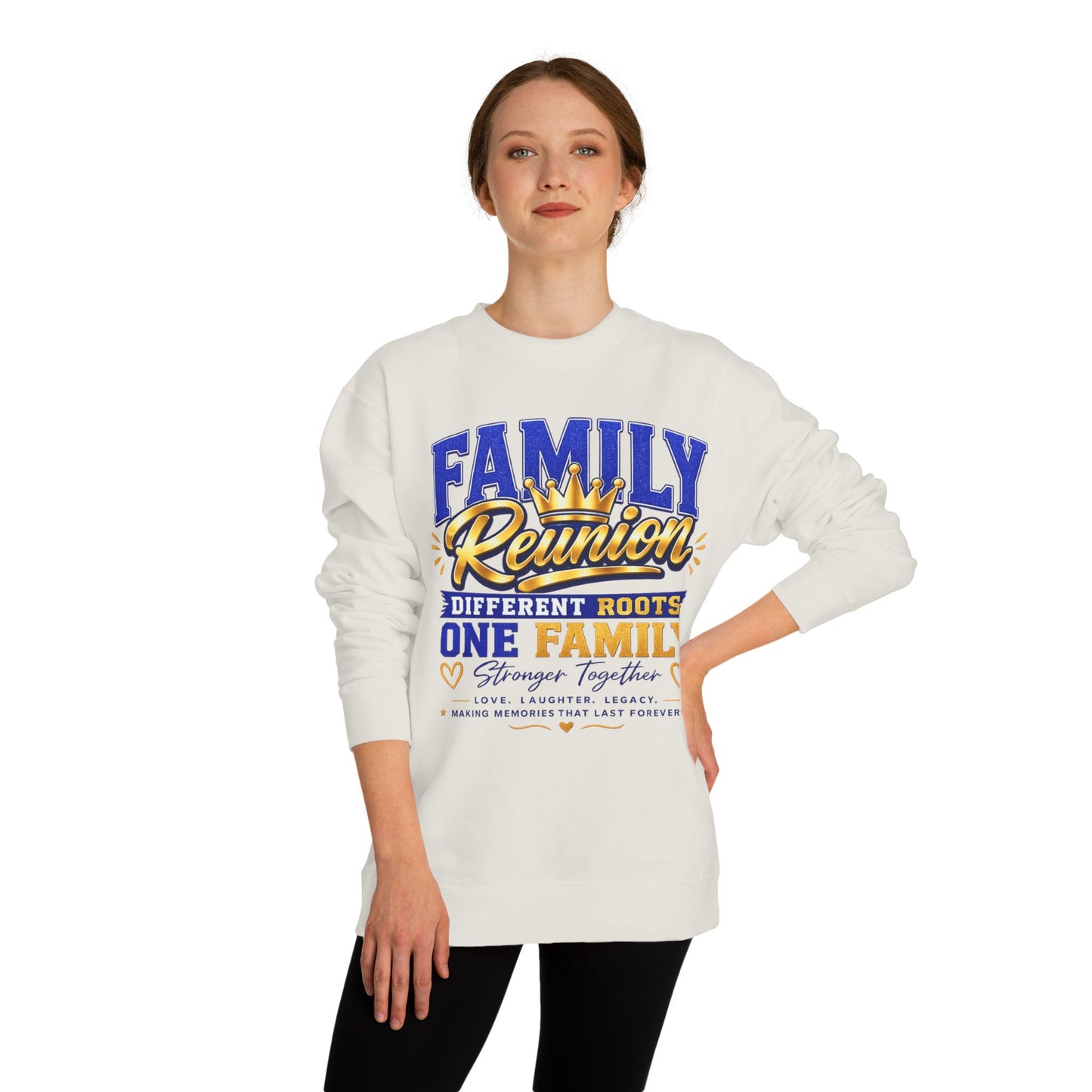 Family Reunion Crewneck Sweatshirt — "Different Roots, One Family" Graphic