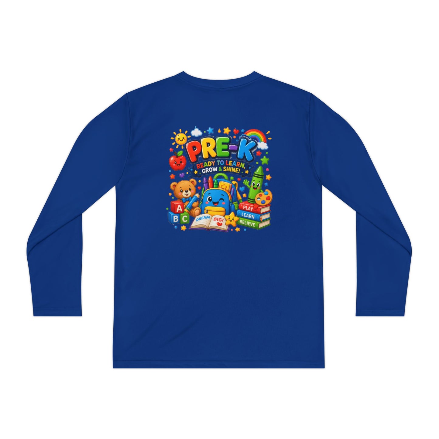 PRE-K Kids Long Sleeve Tee — Back-to-School Preschool Shirt ("Ready to Learn, Grow & Shine")
