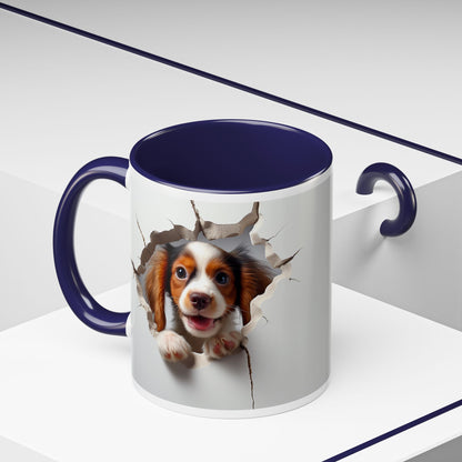 Puppy Peek 11/15oz Accent Coffee Mug — Cute Dog Breaking Through Design