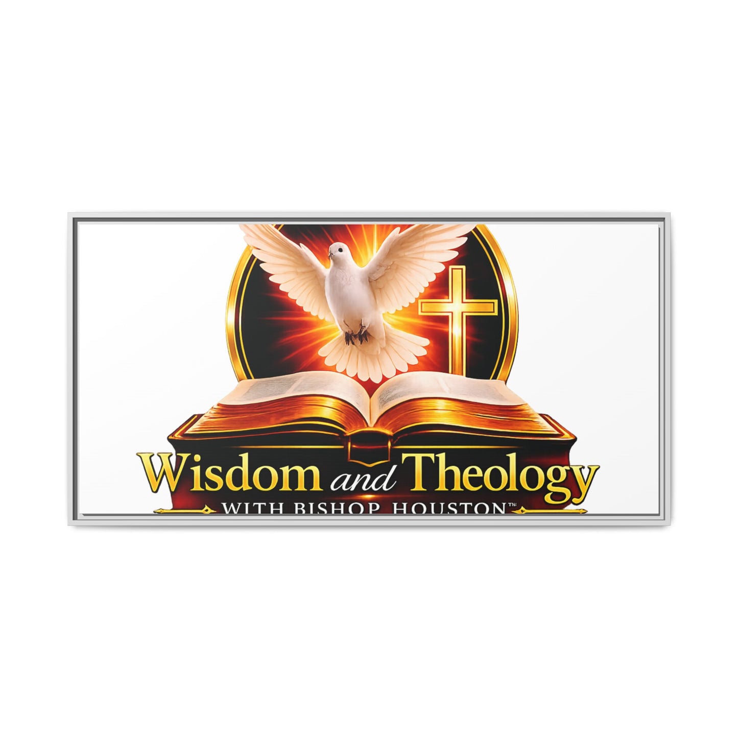 Framed Canvas Print — "Wisdom and Theology" Dove & Bible Wall Art