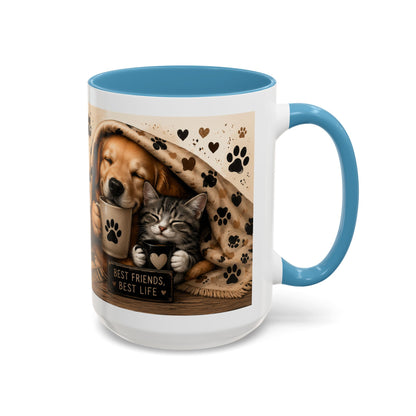 Dog and Cat Coffee Mug – "Best Friends, Best Life" Accent Tea Cup (11/15oz)