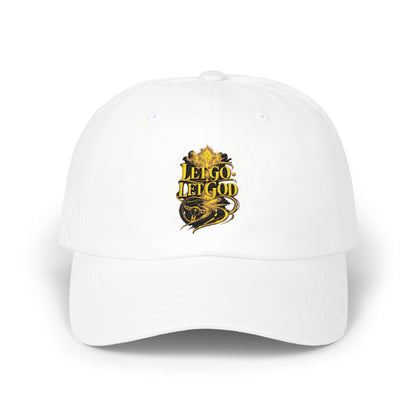 Dad Cap — Retro Gold 'Let Go Let God' Script Embroidery