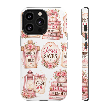 Faith Phone Case — 'Jesus Saves' Floral Christian Scripture iPhone Case