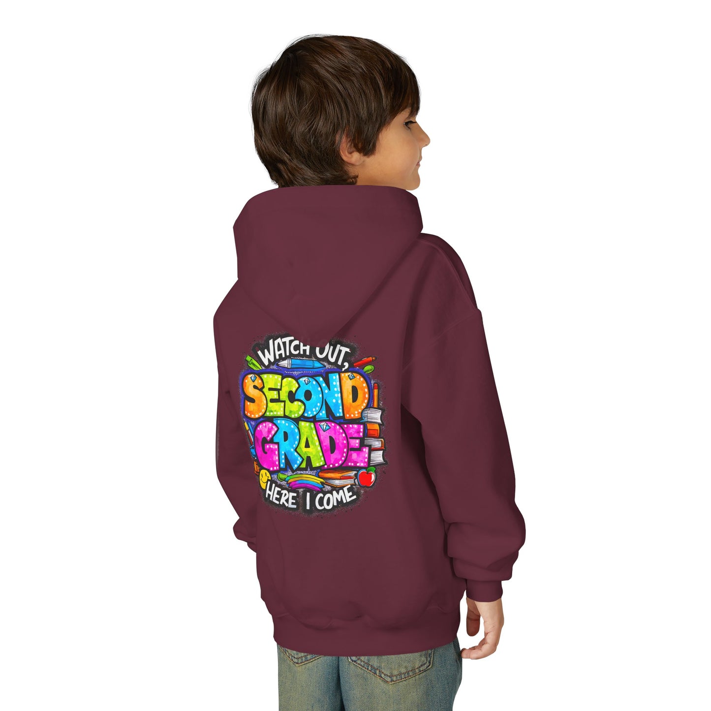 Second Grade Kids' Hoodie - "Watch Out Second Grade Here I Come" Back-to-School Sweatshirt