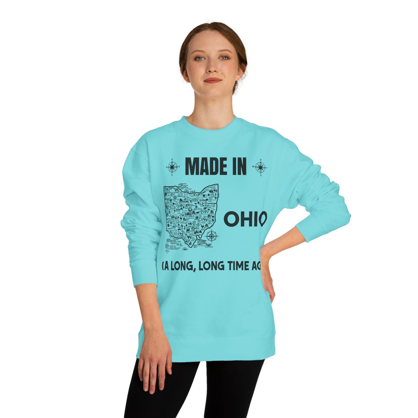 Made in Ohio Crewneck Sweatshirt — Vintage State Map "A Long, Long Time Ago"
