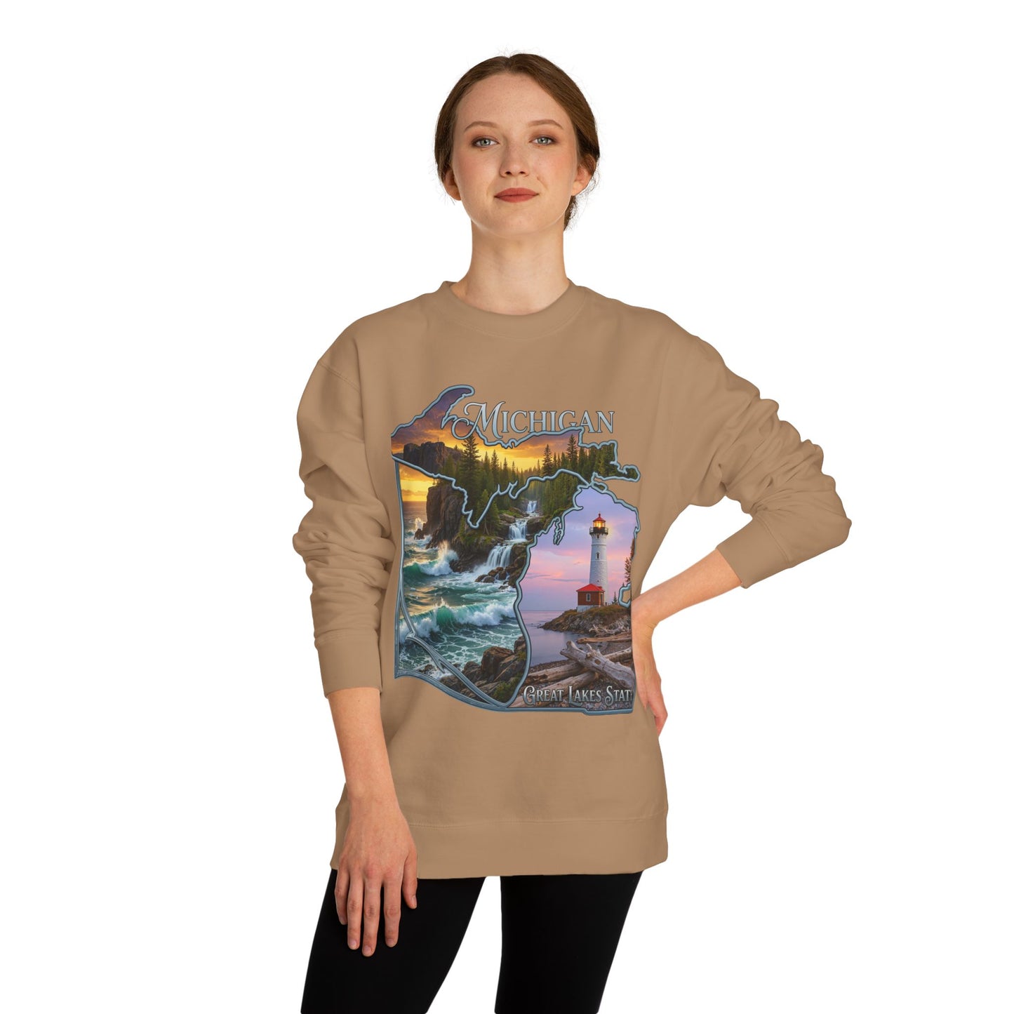 Michigan Lakes State Sweatshirt — Lighthouse & Great Lakes Scenic Pullover