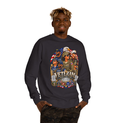 Veterans Tribute Sweatshirt — Patriotic Military Emblems & Eagle Crewneck