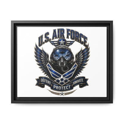 U.S. Air Force Emblem Framed Canvas Print – "Defend Protect Dominate" Military Wall Art