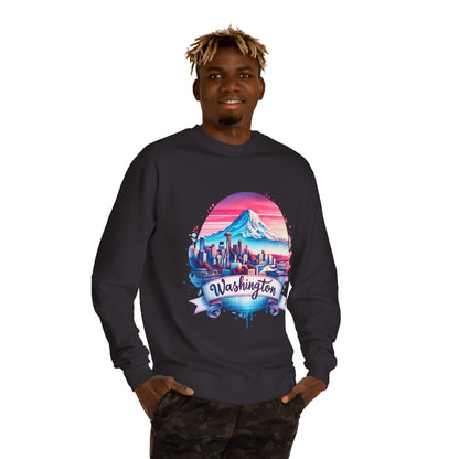 Washington Scenic Crewneck Sweatshirt — Mountain & City Skyline Design