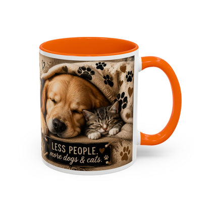 Dog & Cat Coffee Mug - "Less People, More Dogs & Cats" Accent Ceramic Mug