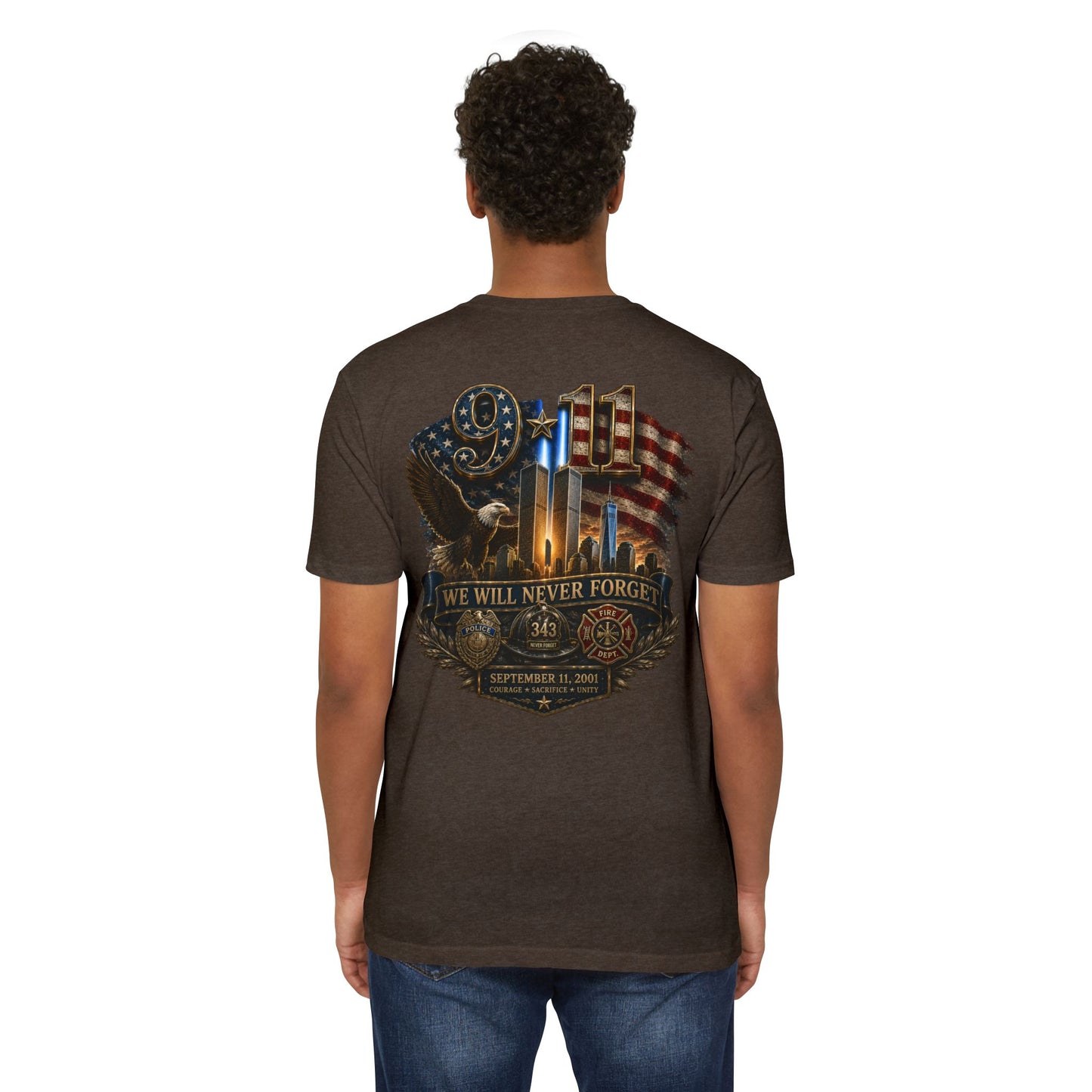 9/11 Memorial T-Shirt — "We Will Never Forget" Patriotic Tribute