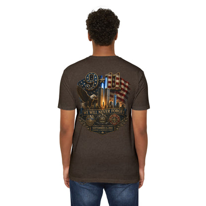 9/11 Memorial T-Shirt — "We Will Never Forget" Patriotic Tribute