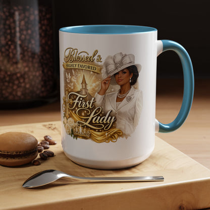 First Lady Inspirational Coffee Mug — "Blessed & Highly Favored" Accent Ceramic Mug