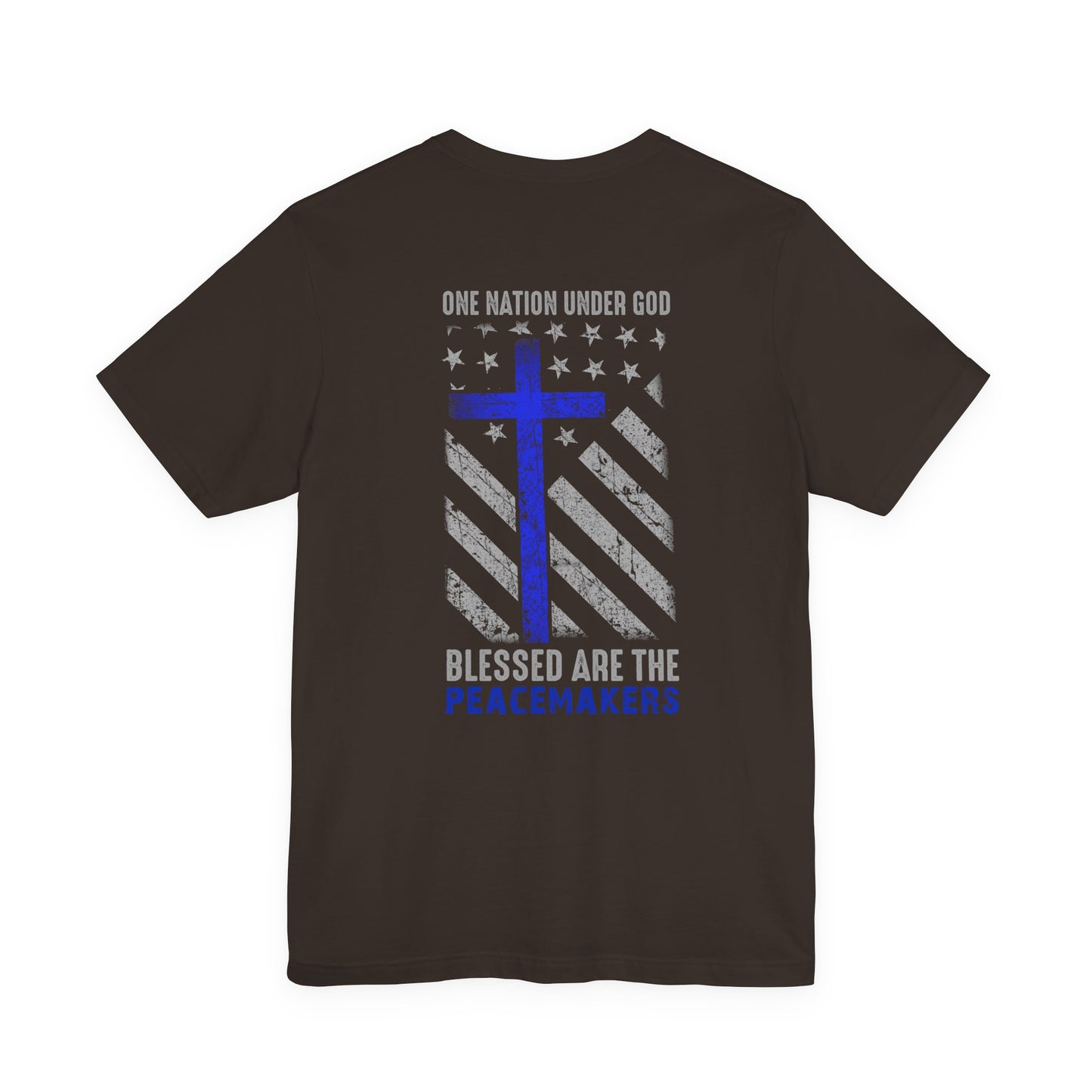 Blessed Are the Peacemakers T‑Shirt — Thin Blue Line Cross, "One Nation Under God" Patriotic Police Tee
