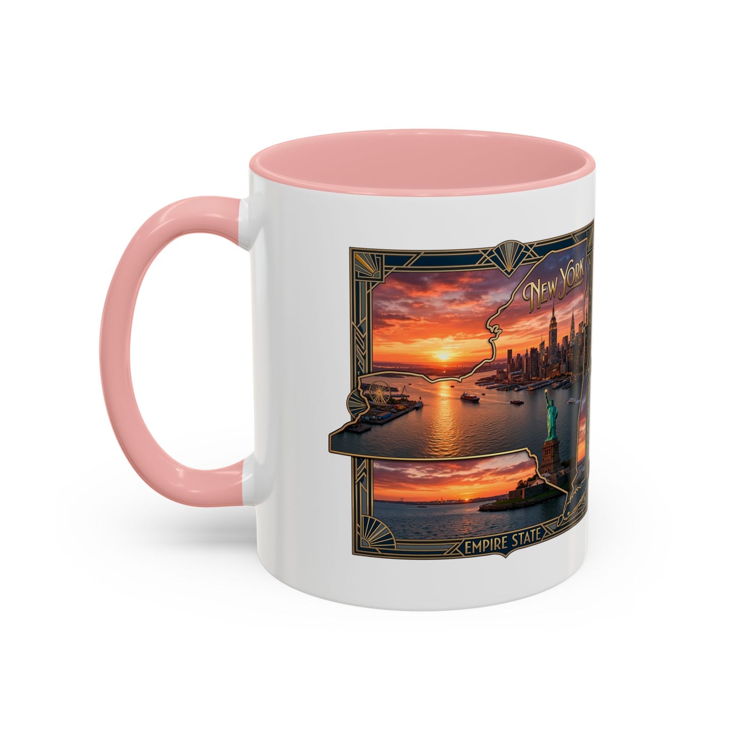New York Skyline Accent Coffee Mug — Empire State Sunset Scene (11/15oz)