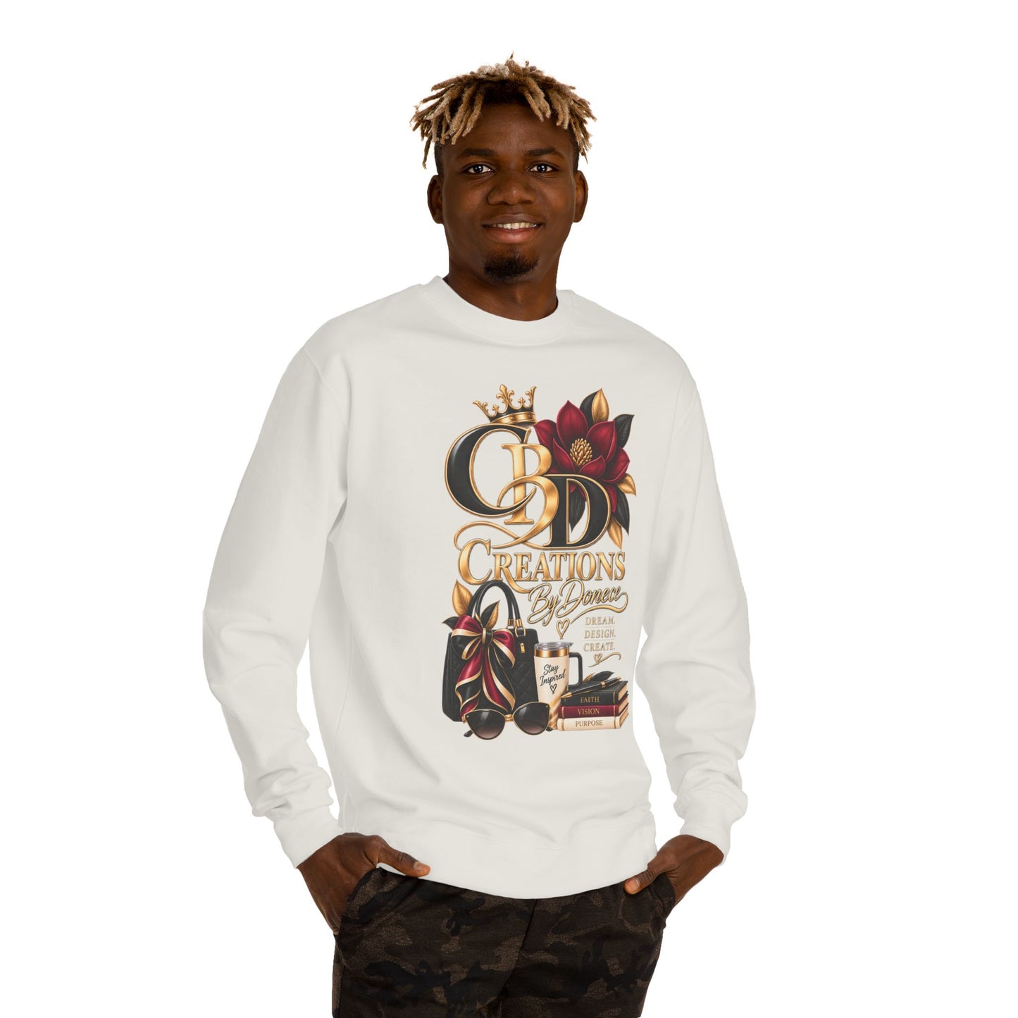 Crewneck Sweatshirt — CBD Creations Boutique Logo Graphic (Crown, Flowers, Books & Coffee)