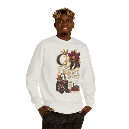 Crewneck Sweatshirt — CBD Creations Boutique Logo Graphic (Crown, Flowers, Books & Coffee)