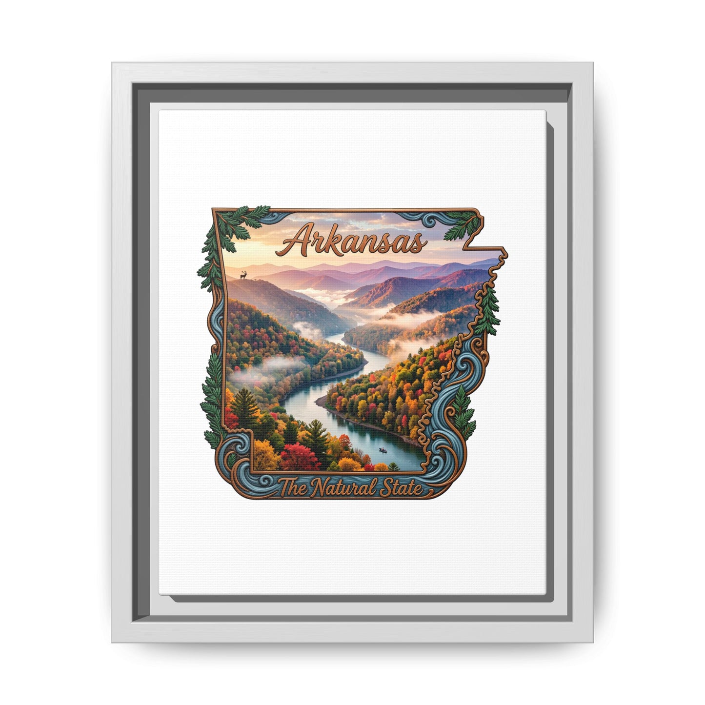 Arkansas Scenic State Map Canvas — "The Natural State" Framed Wall Art