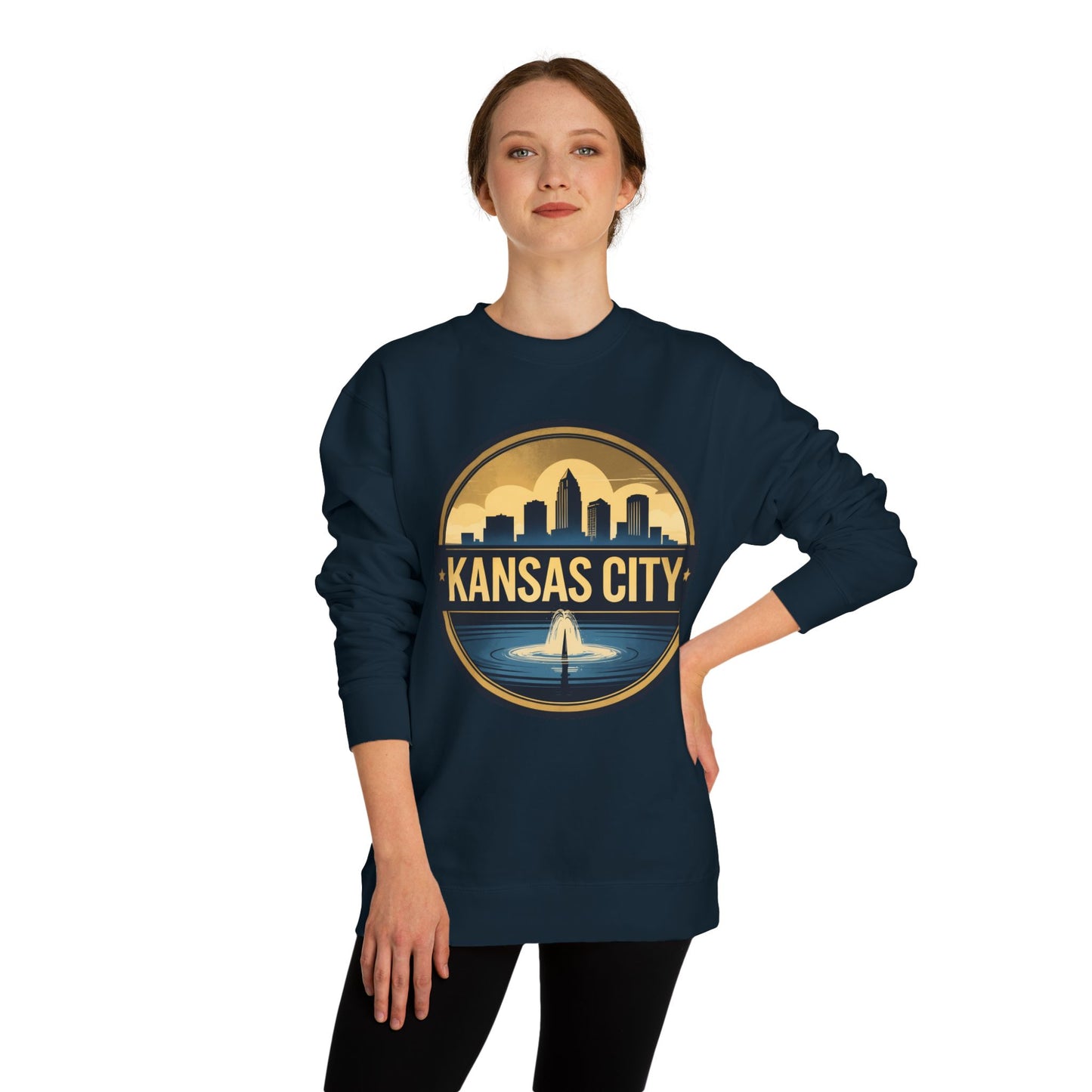 Kansas City Skyline Crewneck Sweatshirt – Cityscape Fountain Graphic