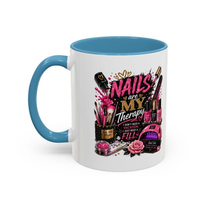 Coffee Mug — "Nails Are My Therapy" Pink Nail Tech Gift