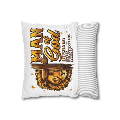 Christian Lion Cross Pillow — "Man of God" Husband Dad Protector Hero Throw Pillowcase