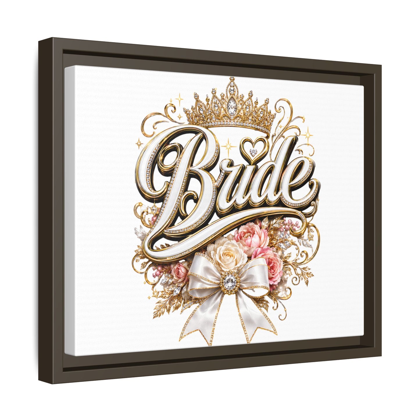 Framed Bride Canvas Wall Art — Elegant Bridal Crown & Floral Wedding Decor