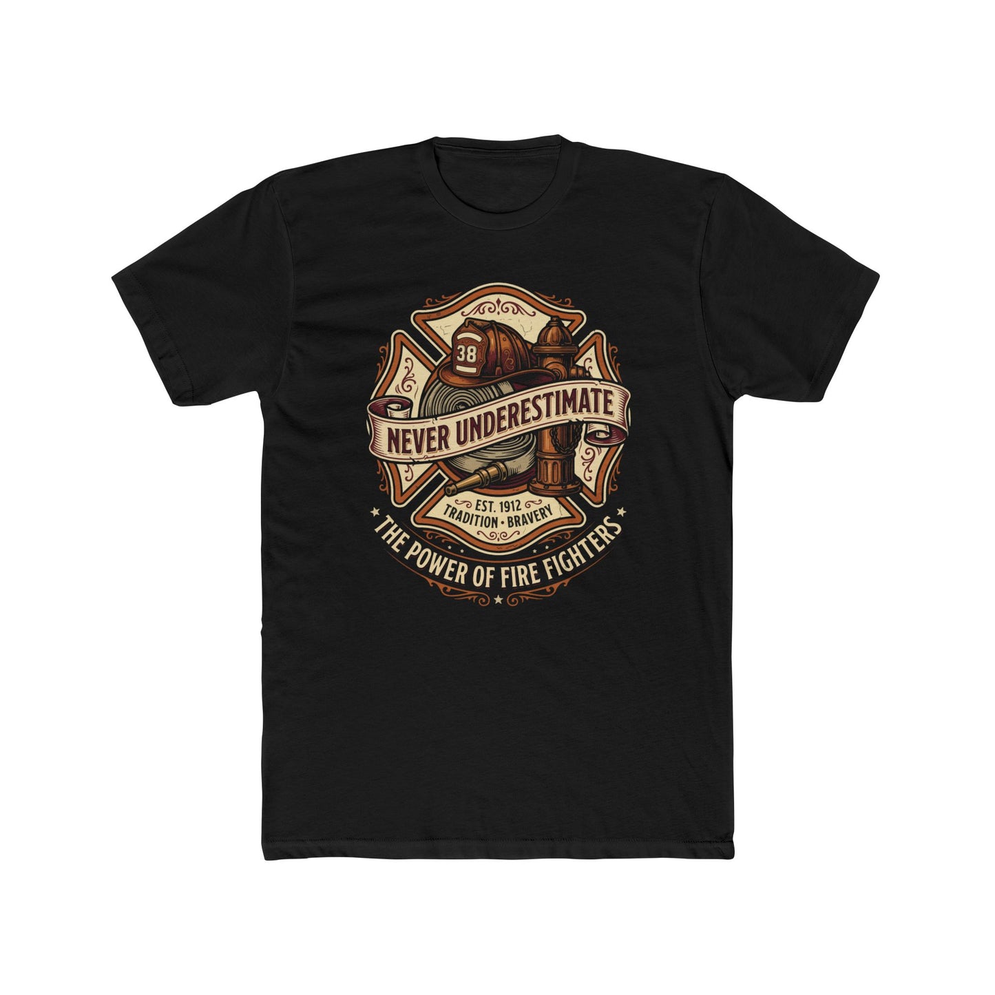 Firefighter Tee - "Never Underestimate" Vintage Firefighter Helmet Design