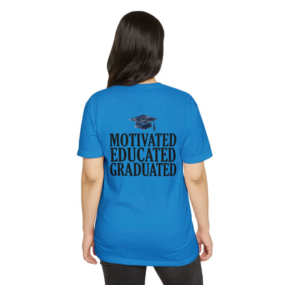 Graduation Tee — "Motivated Educated Graduated" Cap Design