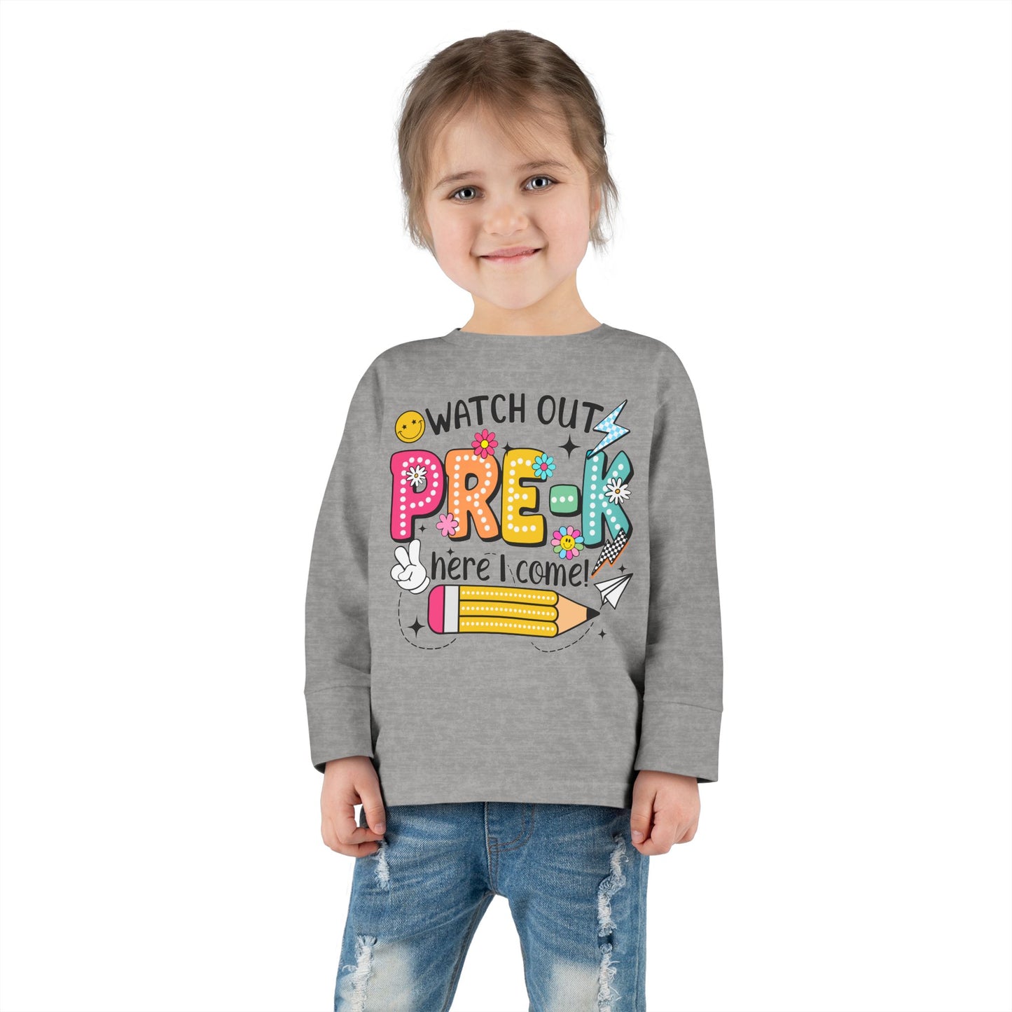 Pre-K Toddler Long Sleeve Tee - "Watch Out Pre-K Here I Come" Back-to-School Shirt