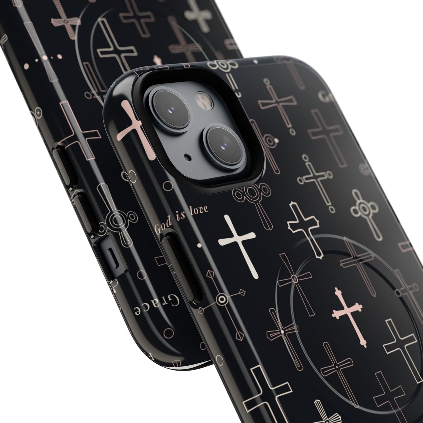 Magnetic Phone Case — Black Crosses "Grace" Protective Cover