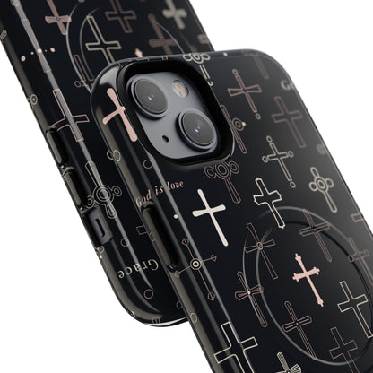 Magnetic Phone Case — Black Crosses "Grace" Protective Cover