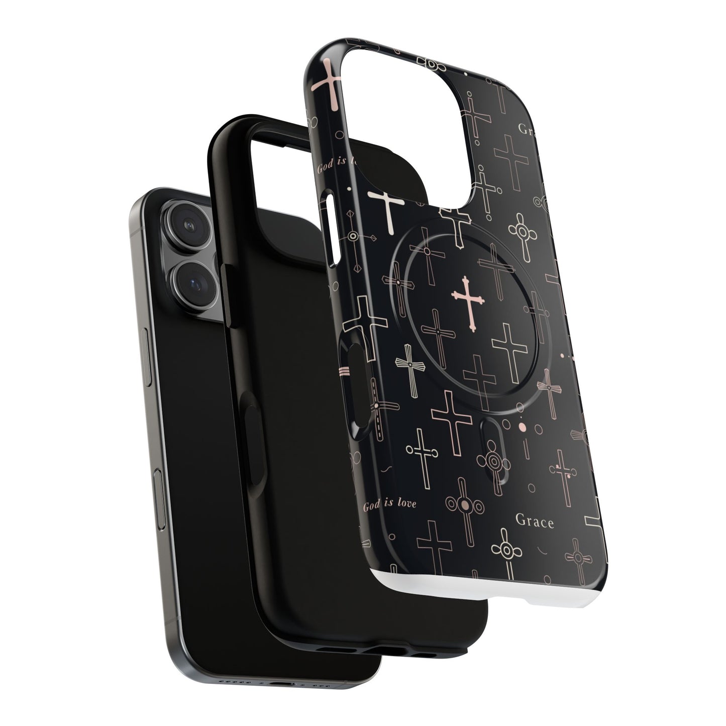 Magnetic Phone Case — Black Crosses "Grace" Protective Cover