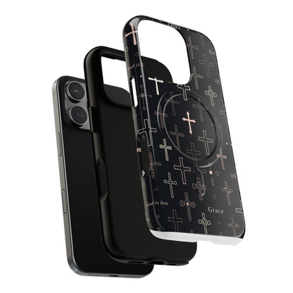 Magnetic Phone Case — Black Crosses "Grace" Protective Cover