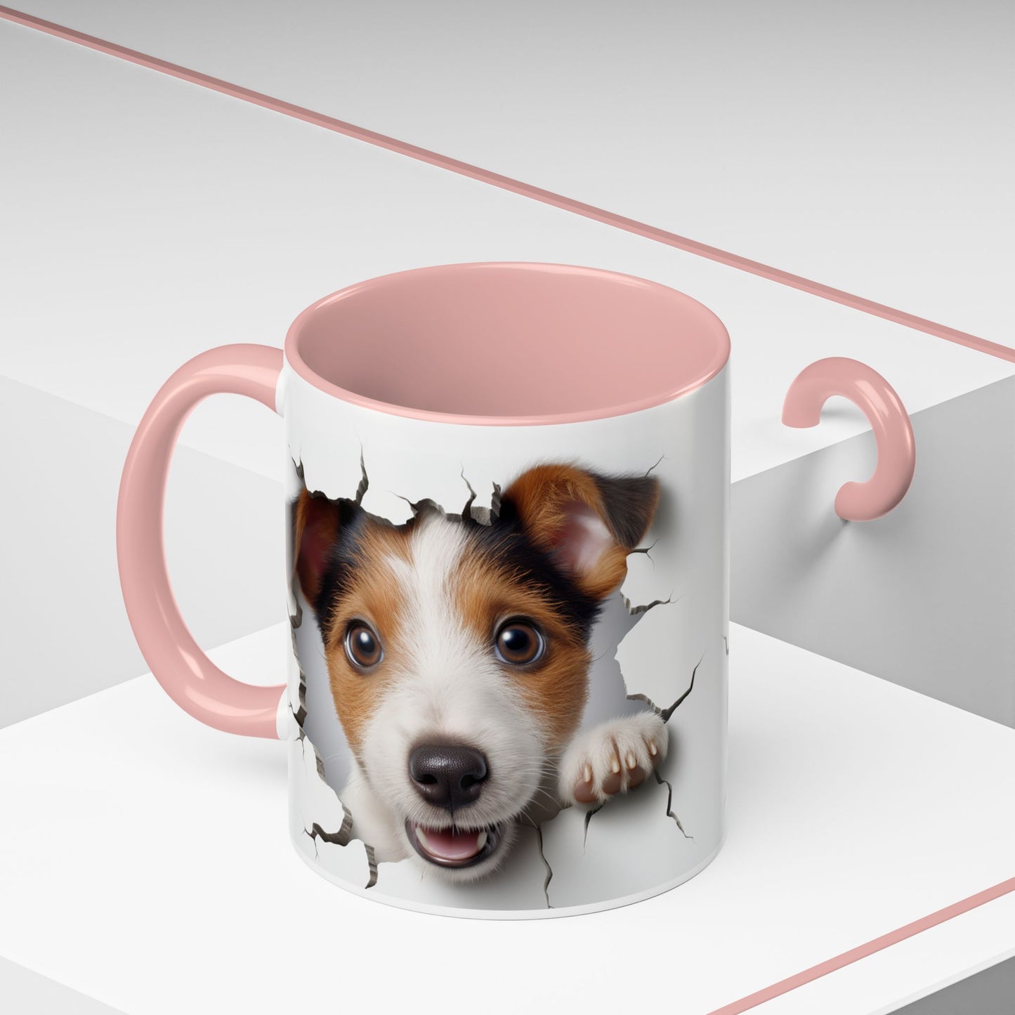 Jack Russell Puppy Peek Accent Coffee Mug – Cute Dog Rupture Design (11/15oz)