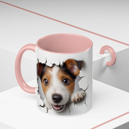 Jack Russell Puppy Peek Accent Coffee Mug – Cute Dog Rupture Design (11/15oz)