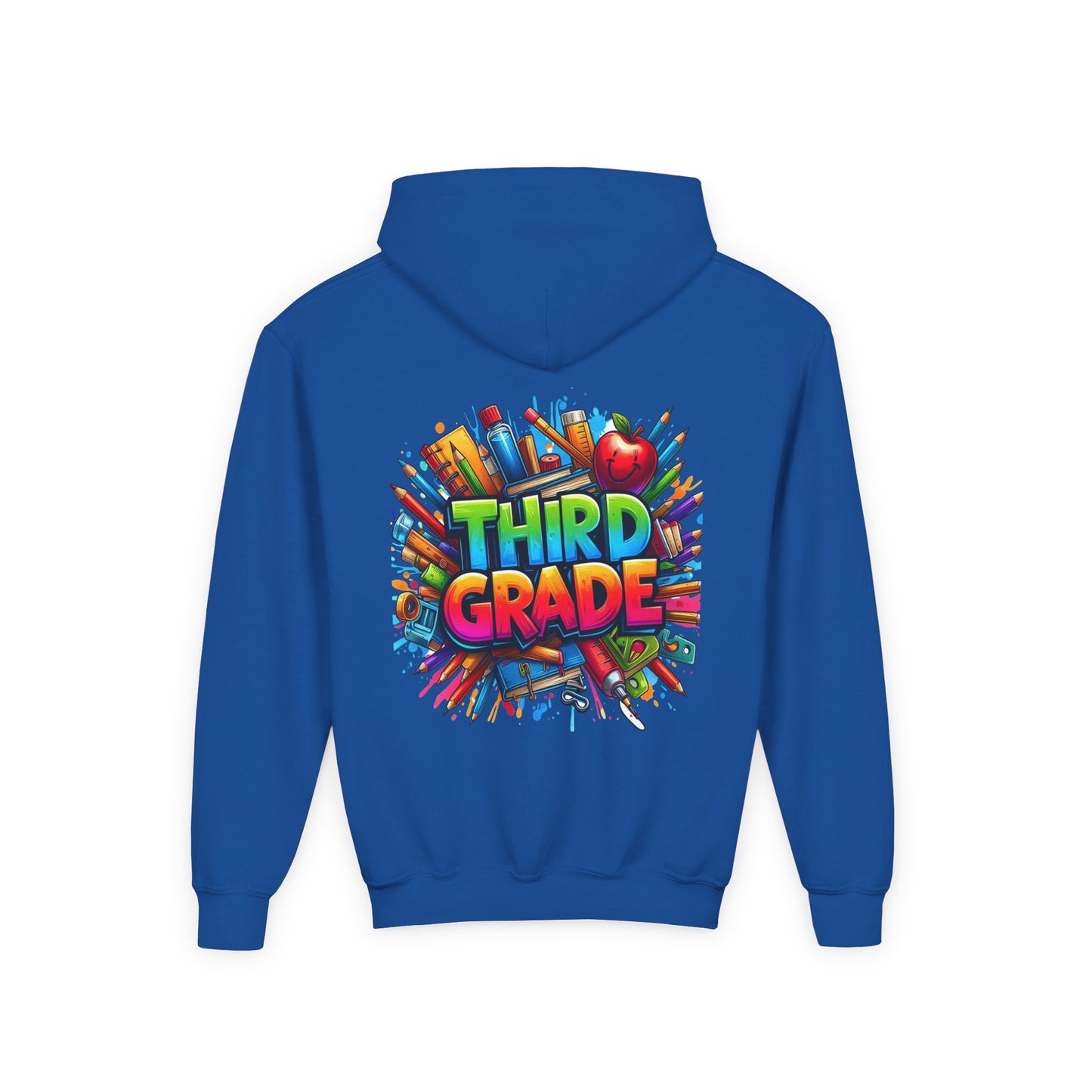 Third Grade Kids Hoodie — Colorful School Supplies Back-to-School Sweatshirt