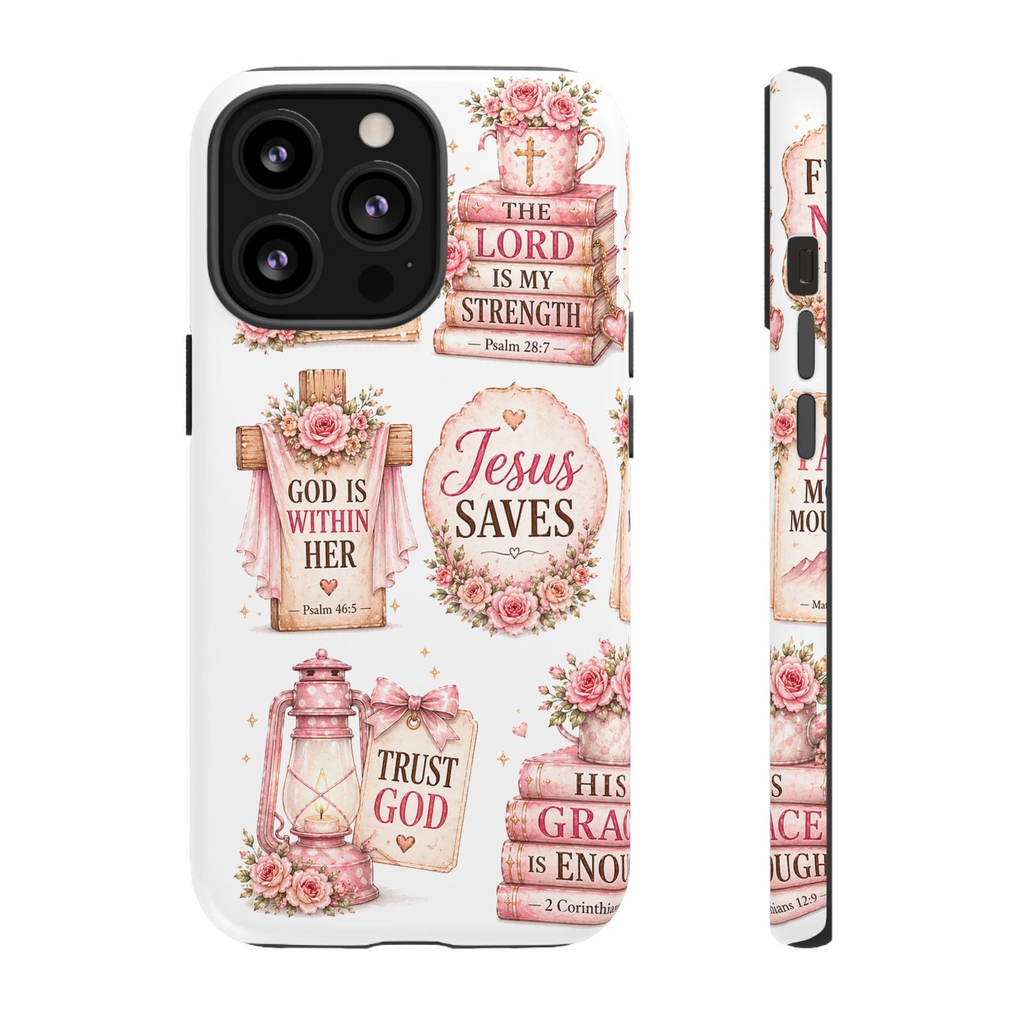 Christian Phone Case — Jesus Saves Floral Tough Case with 'God Is Within Her' & 'Trust God' Design