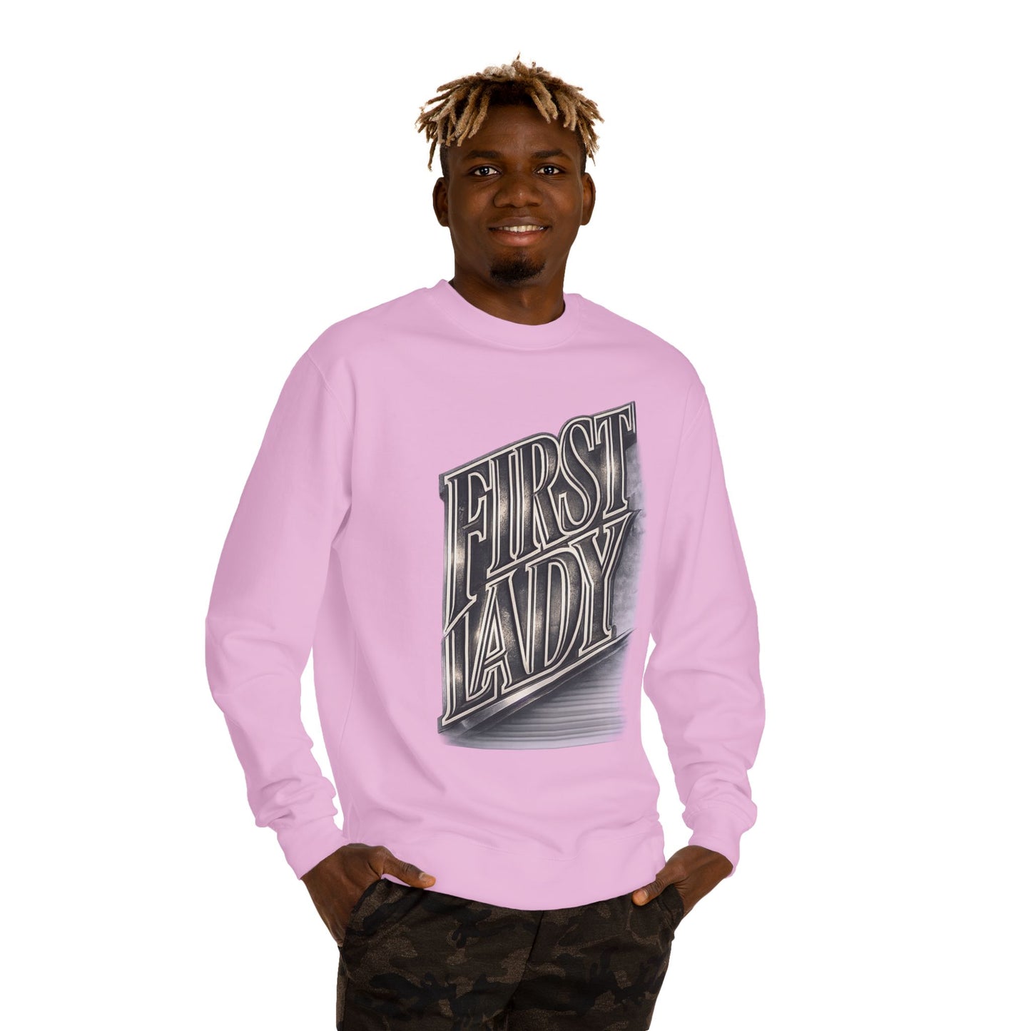 First Lady Graphic Sweatshirt — Retro Metallic Typography Crewneck