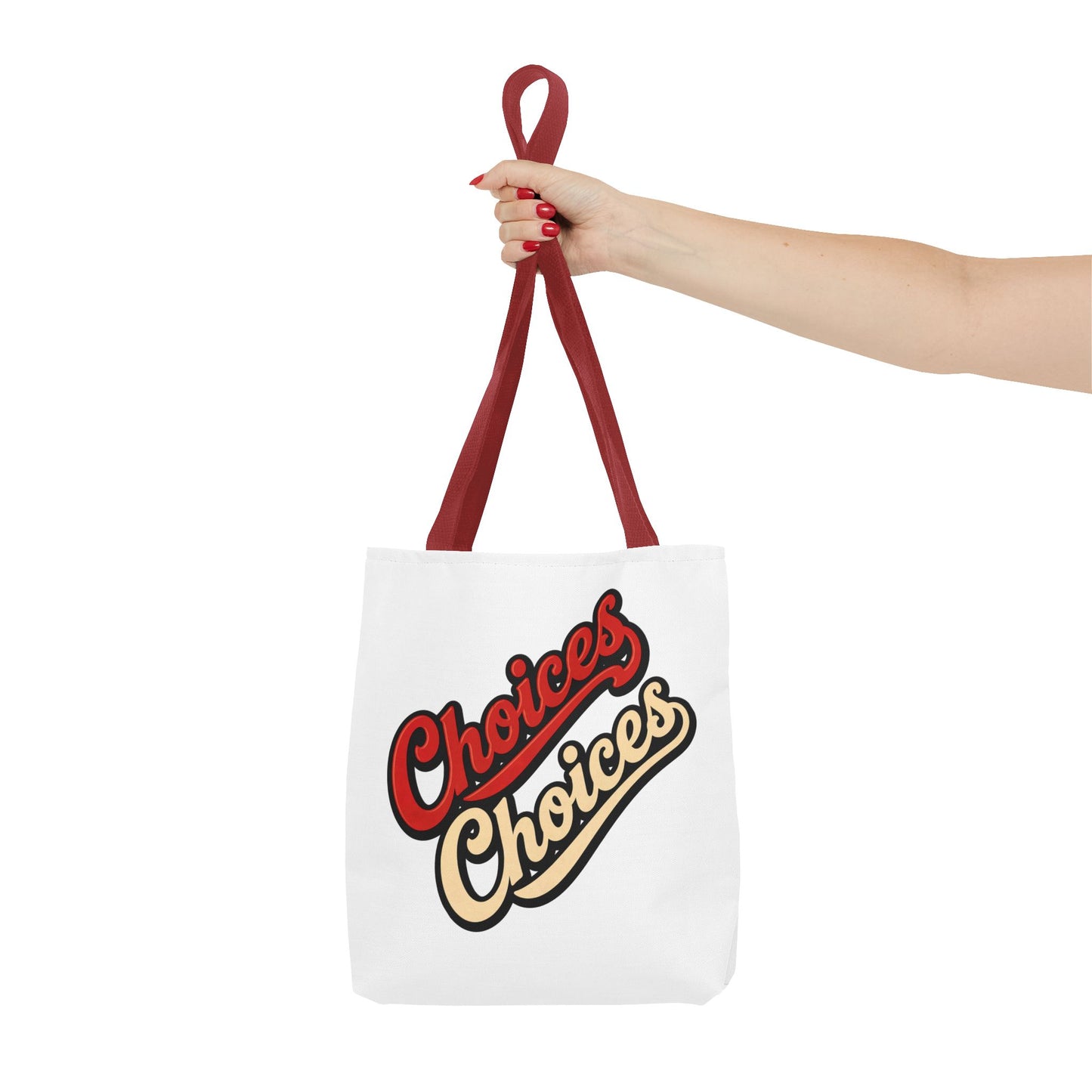 Choices Retro Script Tote Bag — Vintage Two-Tone Typography Canvas Tote