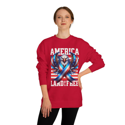 America Land of the Free Sweatshirt — Patriotic Eagle Ribbon Crewneck