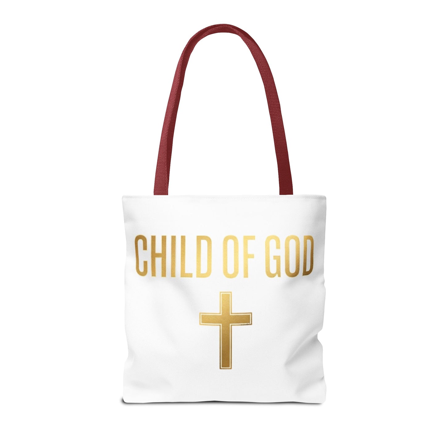 Child of God Tote Bag — Gold Cross Religious Canvas Tote