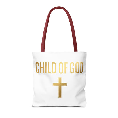 Child of God Tote Bag — Gold Cross Religious Canvas Tote